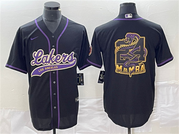 Men's Los Angeles Lakers #24 Mamba Big Logo Black Cool Base Stitched Baseball Jersey
